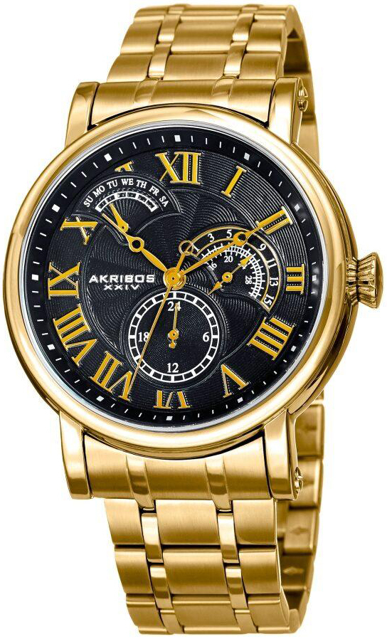 Akribos XXIV Herreklokke AK1001YGB Sort/Gulltonet stål Ø46 mm