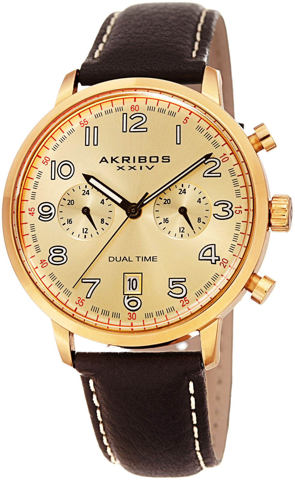 Akribos XXIV Herreklokke AK1023YGBR Gull/Lær Ø42 mm