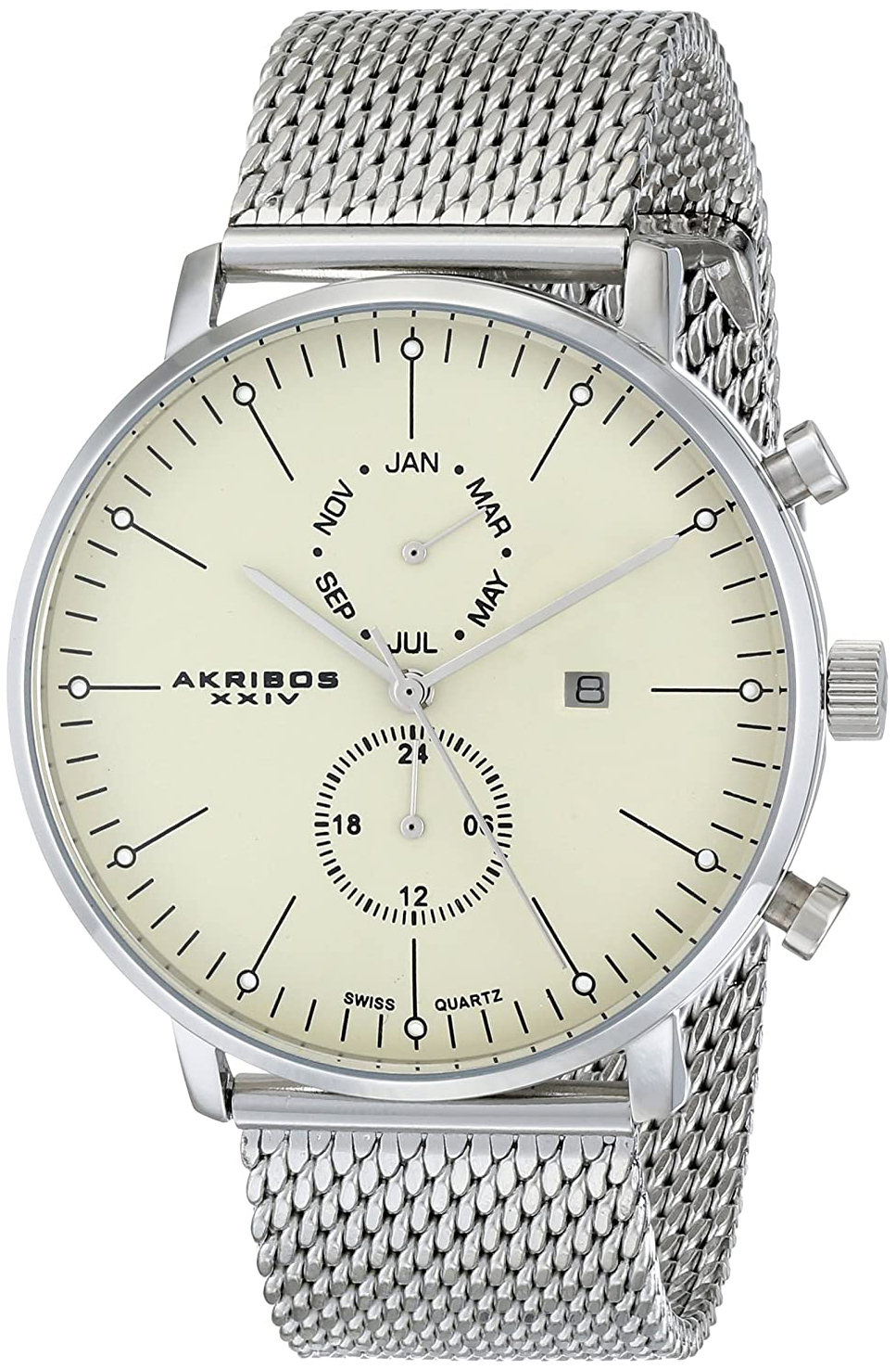 Akribos XXIV Herreklokke AK685SS Antikkhvit/Stål Ø44 mm
