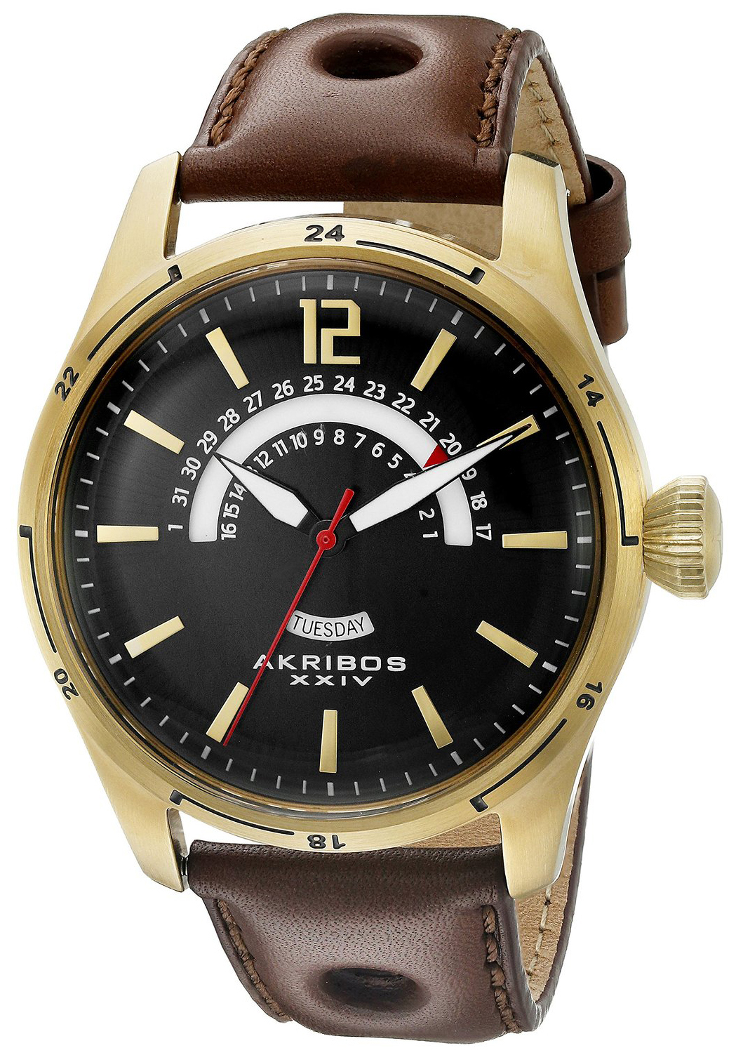 Akribos XXIV Herreklokke AK850YG Multi-Function Sort/Lær Ø46 mm
