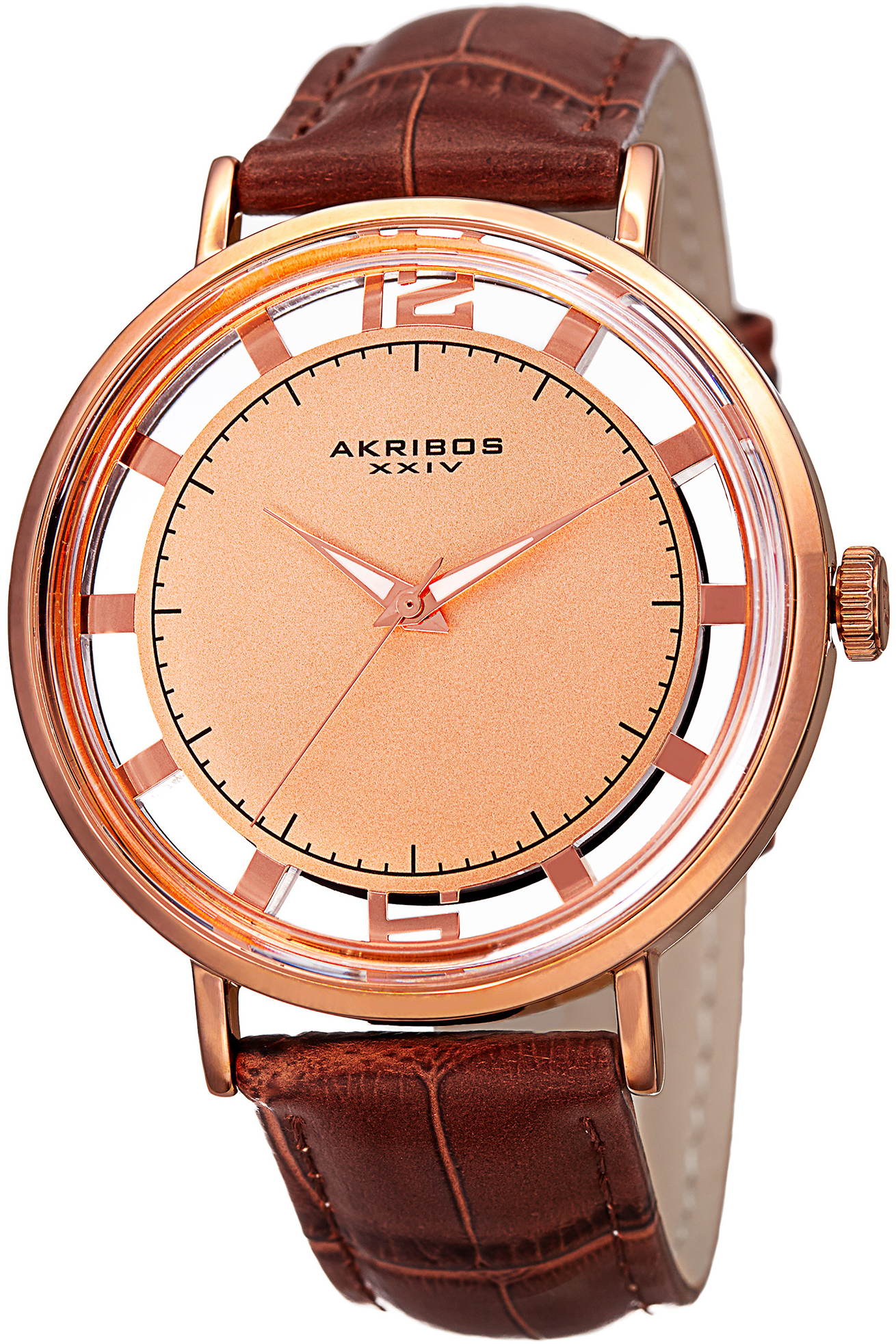 Akribos XXIV Herreklokke AK860RGBR Rosegullfarget/Lær Ø43 mm