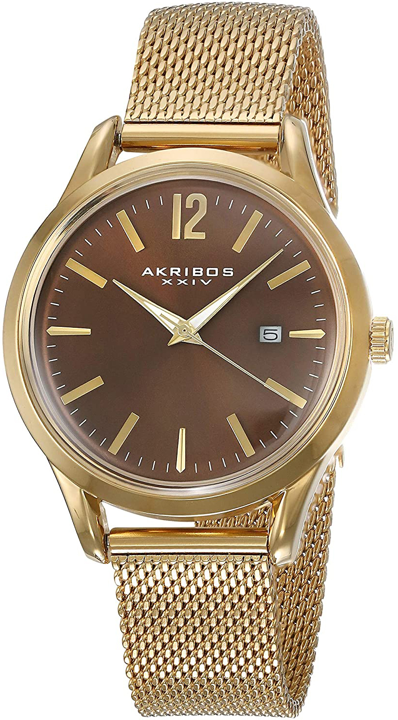 Akribos XXIV Herreklokke AK920YGBR Brun/Gulltonet stål Ø41 mm