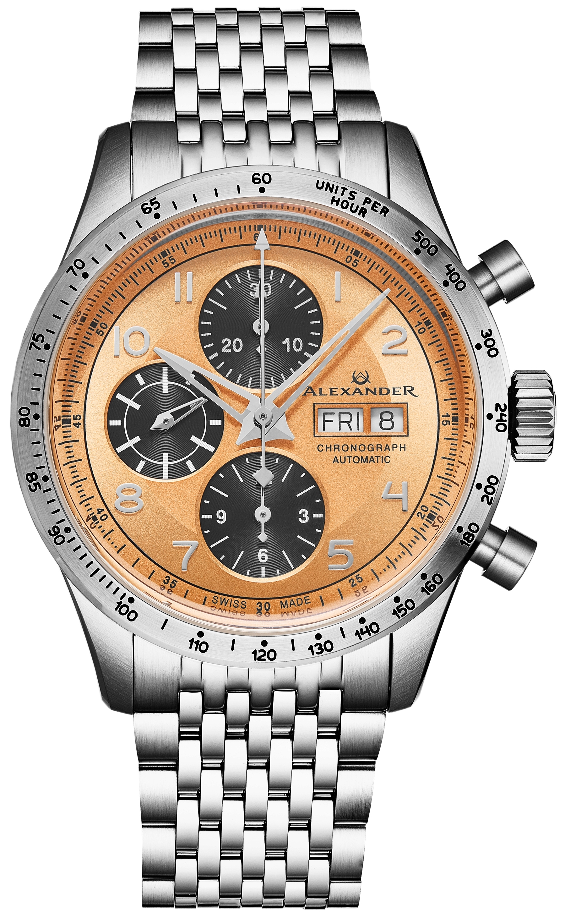 Alexander Herreklokke A450-LE Chronograph Rosegullfarget/Stål Ø42 mm