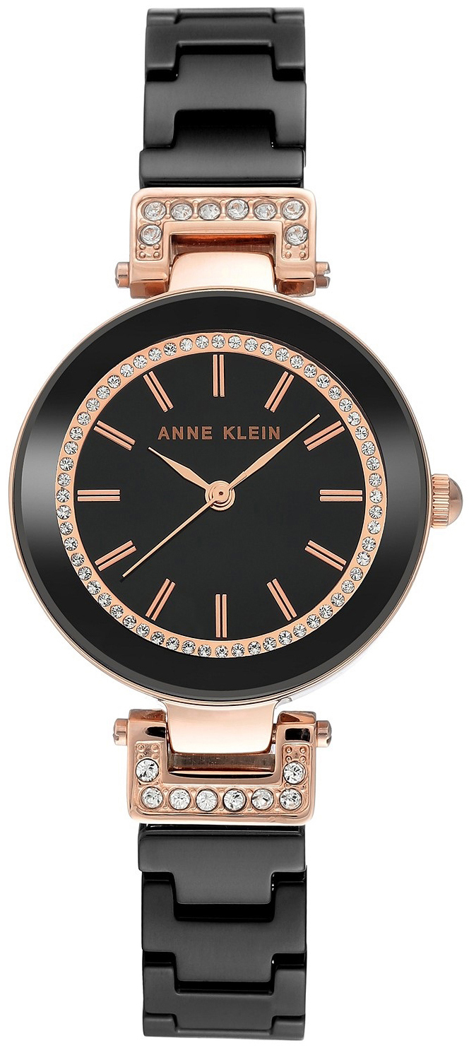 Anne Klein Bracelet Dameklokke AK/3480RGBK Sort/Rose-gulltonet stål