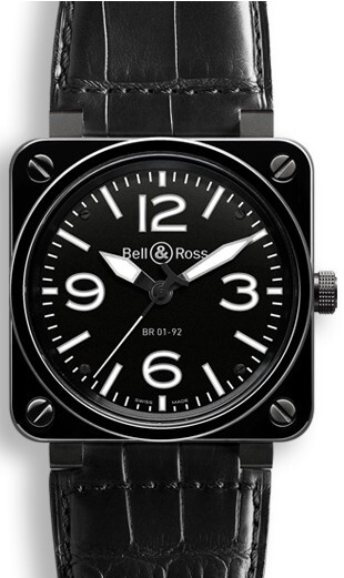 Bell & Ross BR 01-92 Herreklokke BR0192-BL-CER-SCR Sort/Lær Ø46