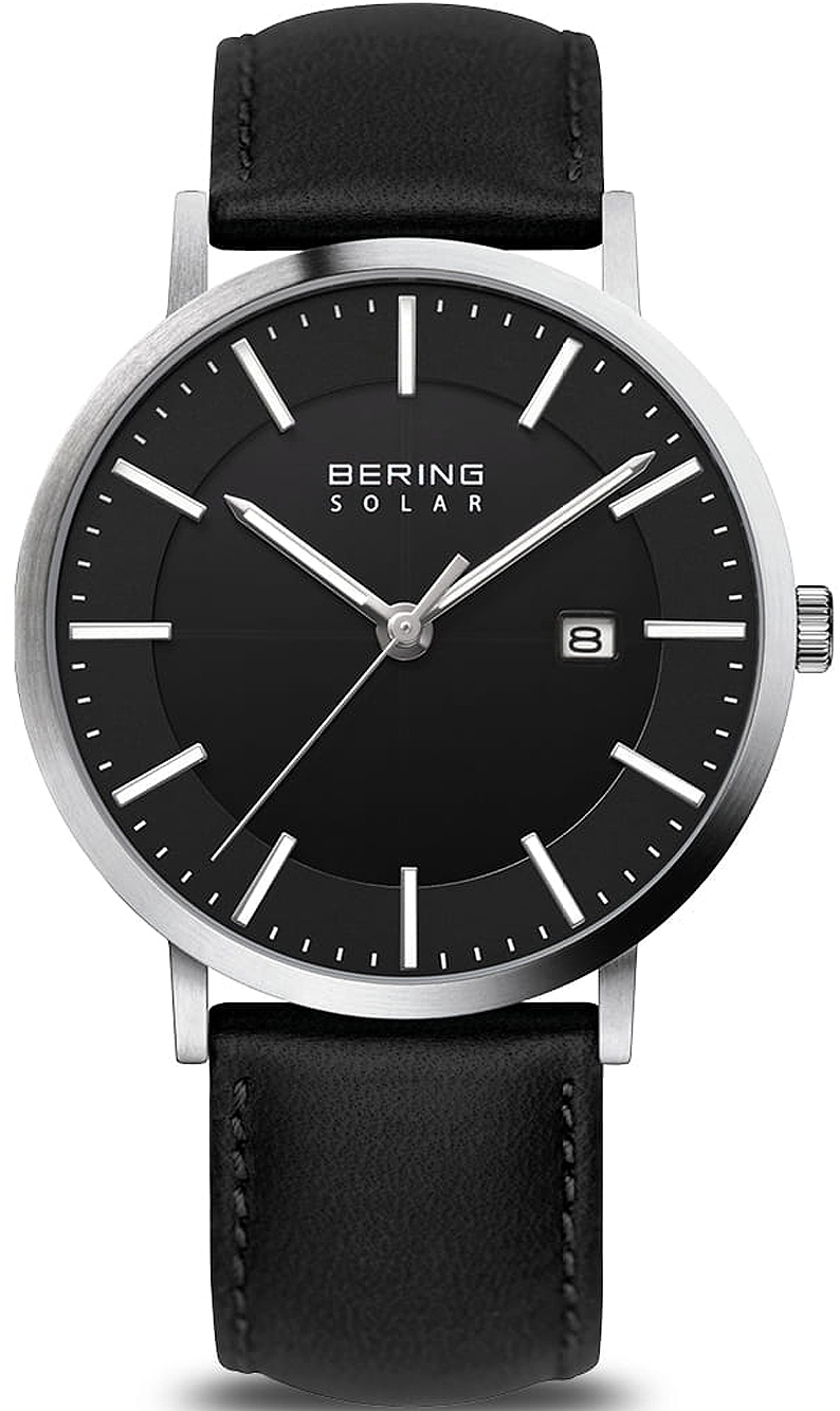 Bilde av Bering Herreklokke 15439-402 Solar Sort/lær Ø40 Mm