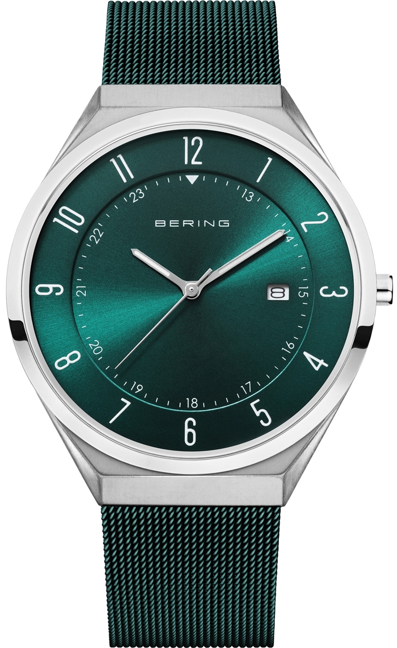 Bilde av Bering Herreklokke 18740-808 Ultra Slim Grønn/stål Ø40 Mm