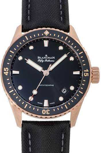 Bilde av Blancpain Herreklokke 5000-36s30-b52a Fifty Fathoms Sort/lær Ø43 Mm