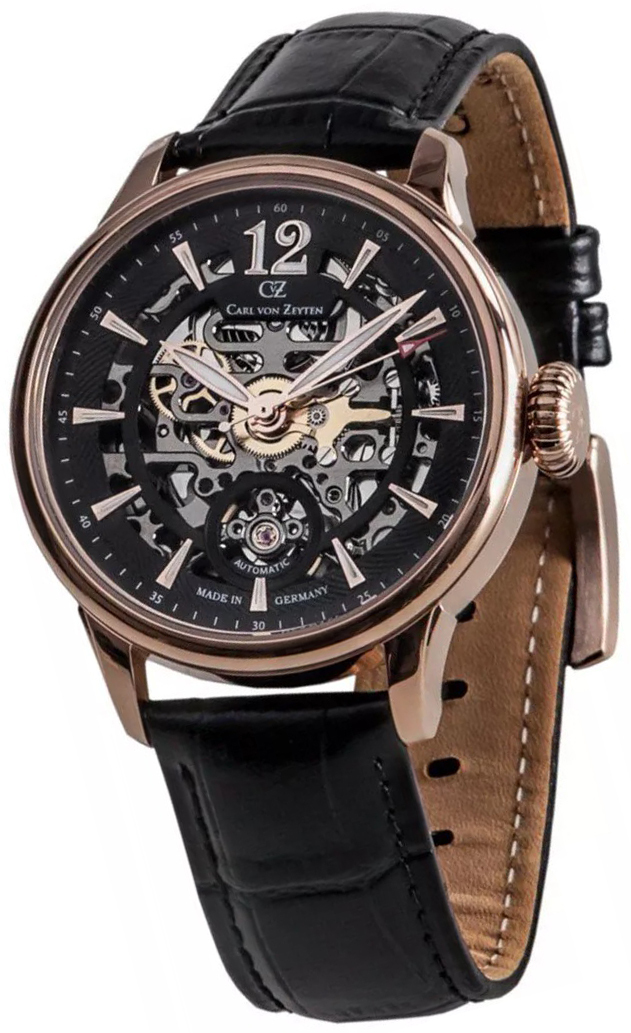 Carl von Zeyten Herreklokke CVZ0051RBK Enz Sort/Lær Ø40 mm