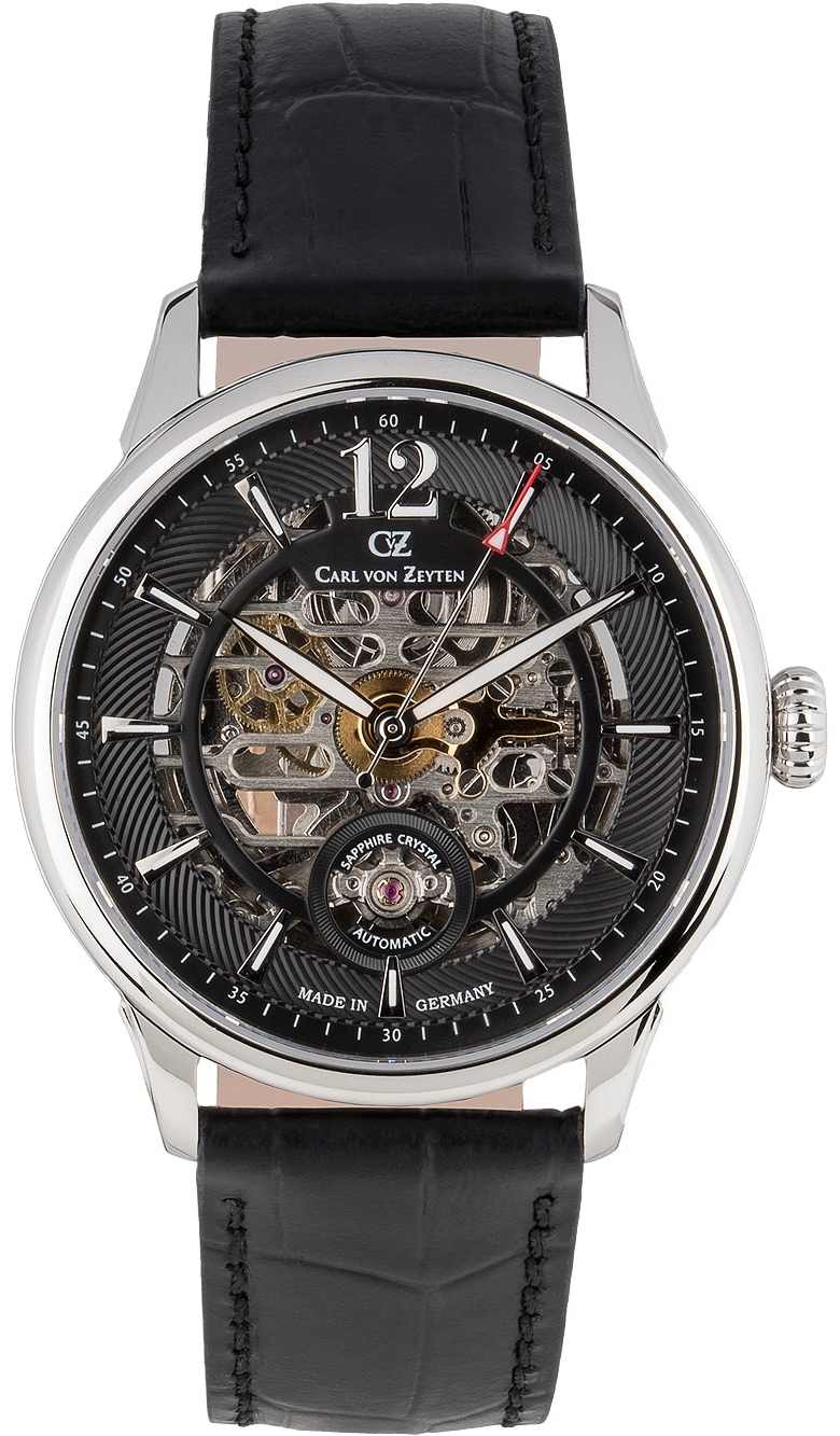 Carl von Zeyten Herreklokke CVZ0080BKS Schramberg Sort/Lær Ø43 mm