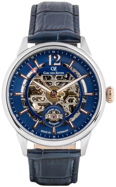 Carl von Zeyten Herreklokke CVZ0080BLRS Schramberg Blå/Lær Ø43 mm