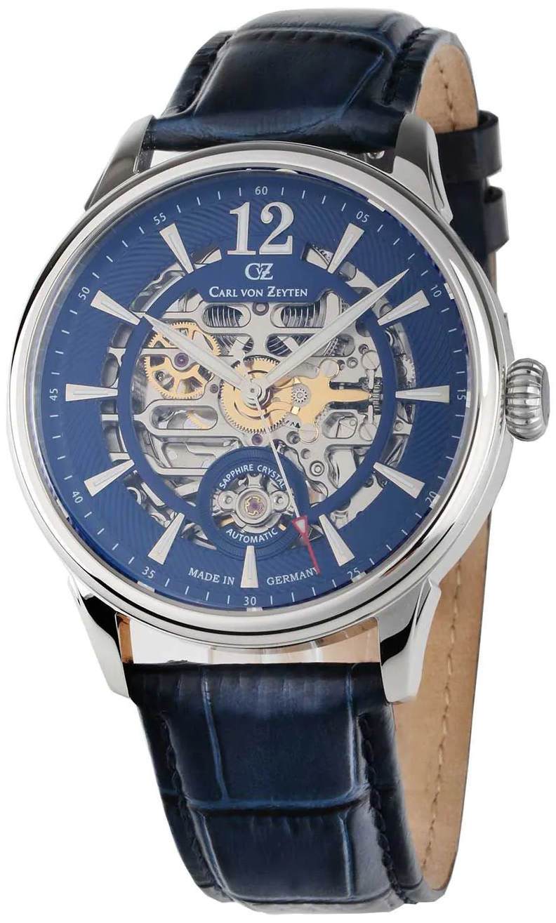 Carl von Zeyten Herreklokke CVZ0080BLS Schramberg Blå/Lær Ø43 mm
