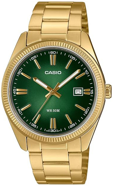Casio Herreklokke MTP-1302PGC-3AVEF Enticer Grønn/Gulltonet stål