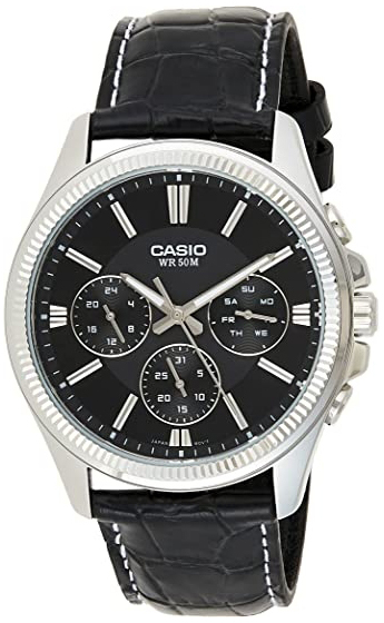 Casio Herreklokke MTP-1375L-1AVDF Classic Sort/Lær Ø42 mm