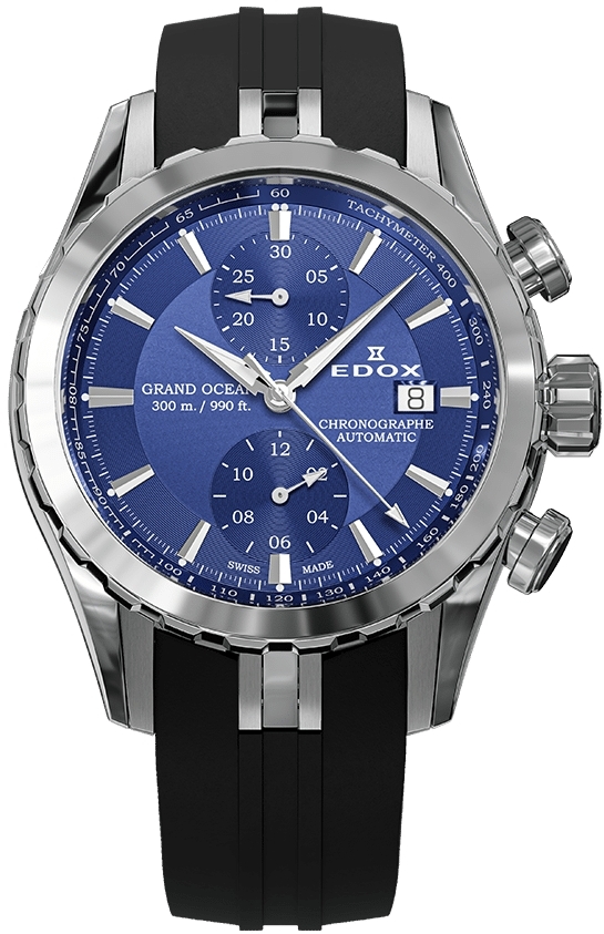 Edox Herreklokke 09800-3CA-BUIN Grand Ocean Chronograph Blå/Gummi