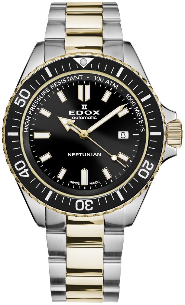Edox Herreklokke 80120-357JM-NID Neptunian Sort/Gulltonet stål Ø44