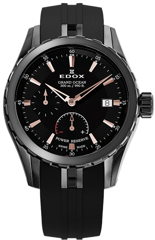 Edox Herreklokke 94500-357GNCA-NIR Grand Ocean Sort/Gummi Ø40 mm
