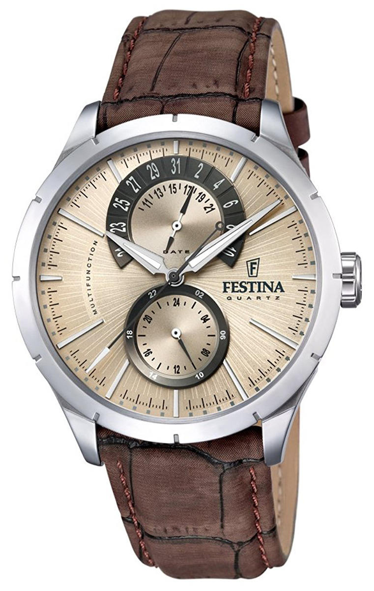 Festina Herreklokke F16573-9 Sølvfarget/Lær Ø44 mm - Festina