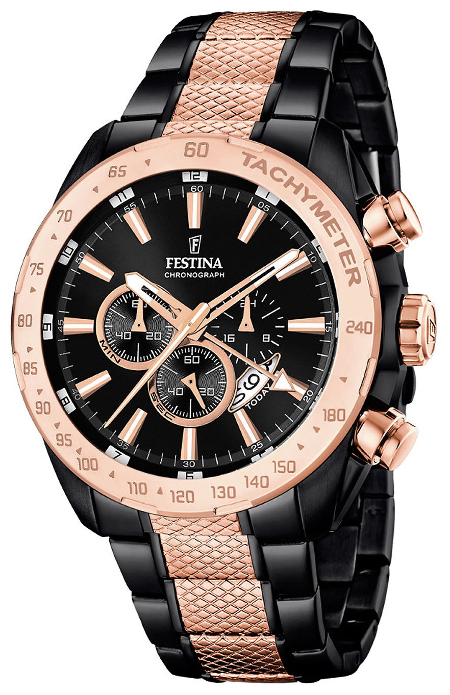 Festina Sport Herreklokke F16888-1 Sort/Rose-gulltonet stål Ø44 mm - Festina