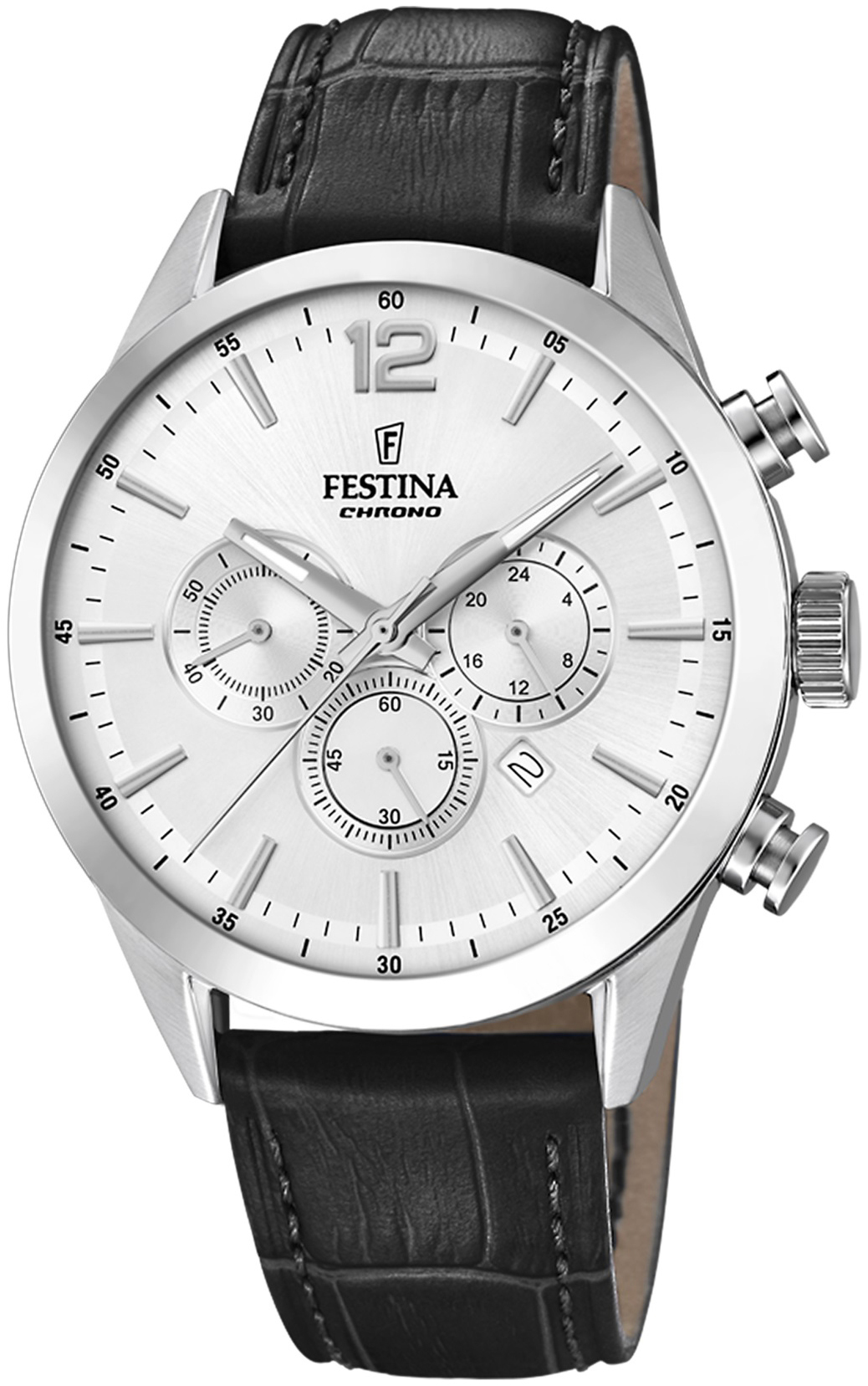 Festina Herreklokke F20542-1 Timeless Sølvfarget/Lær Ø44 mm