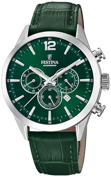 Festina Herreklokke F20542-7 Timeless Grønn/Lær Ø43.5 mm