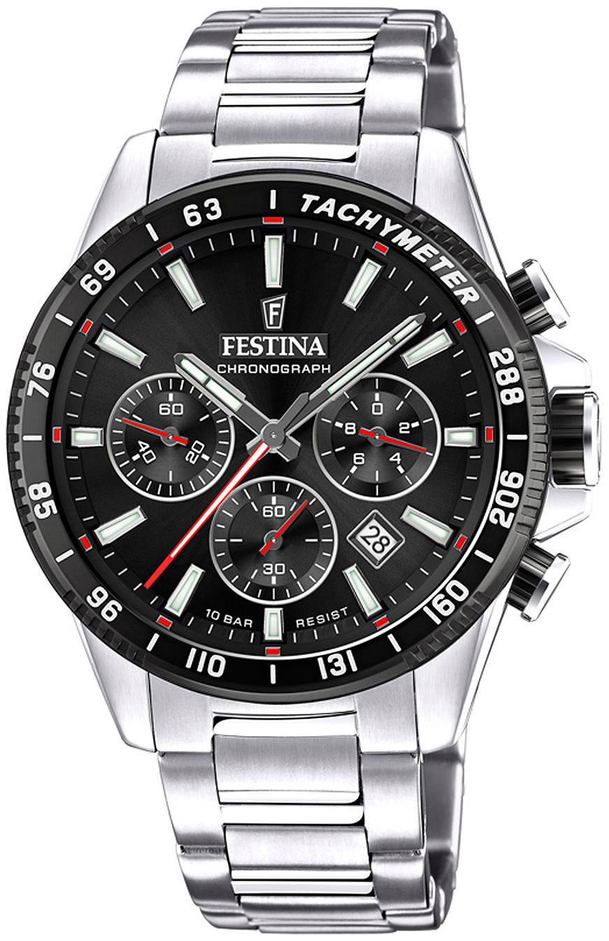 Festina Herreklokke F20560-6 Timeless Sort/Stål Ø45 mm