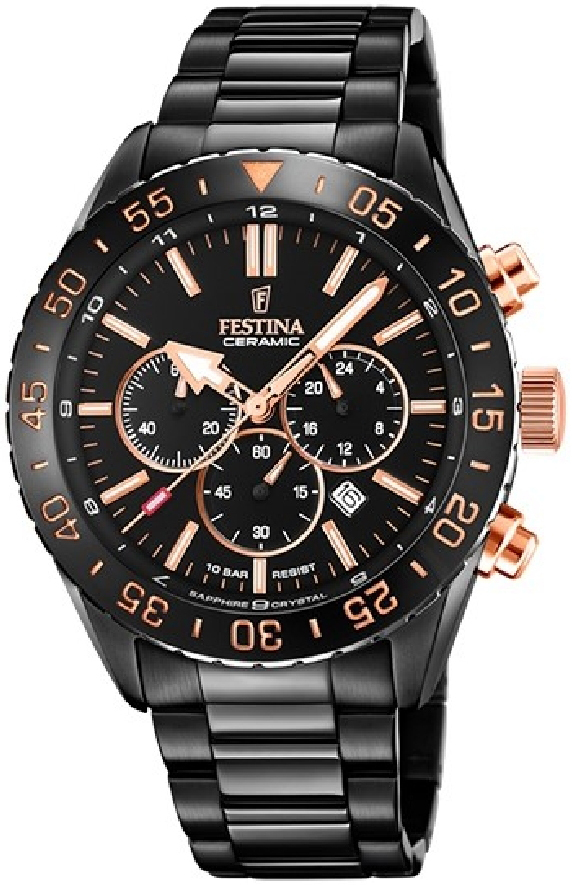 Festina Herreklokke F20577-1 Ceramic Sort/Stål Ø44 mm