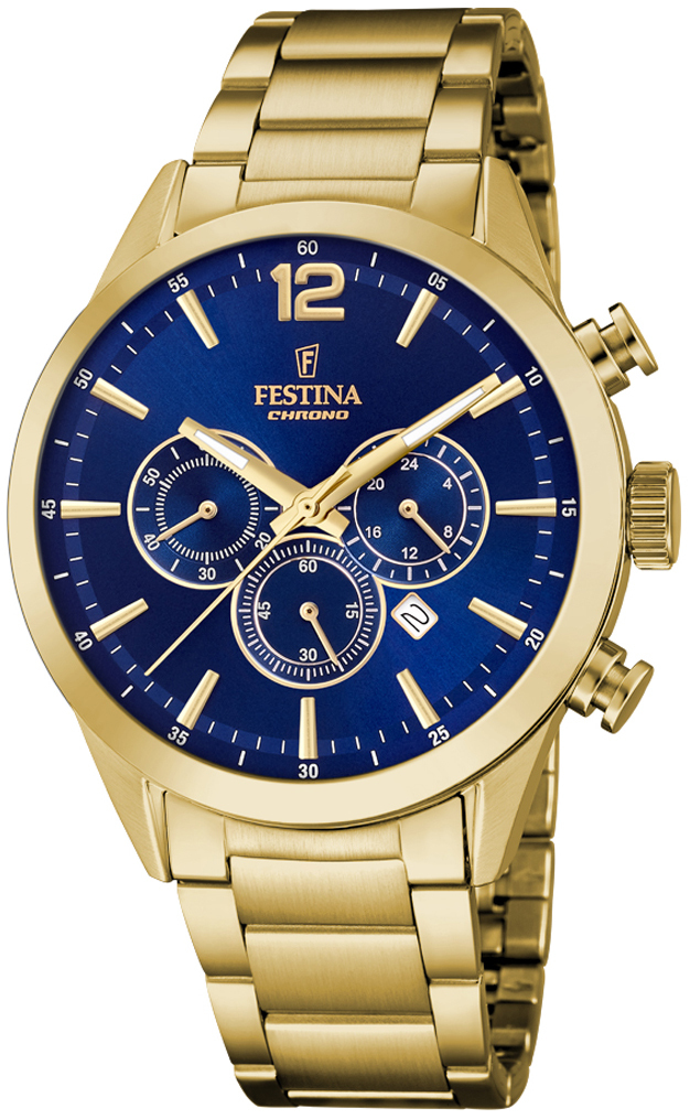 Festina Herreklokke F20633-2 Timeless Blå/Gulltonet stål Ø43.5 mm