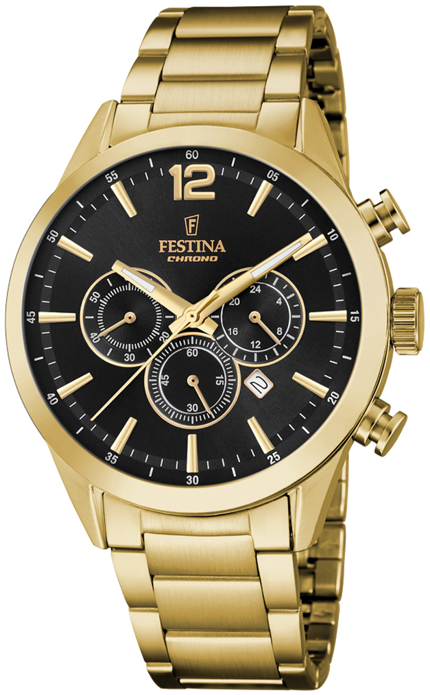 Festina Herreklokke F20633-3 Timeless Sort/Gulltonet stål Ø43.5 mm