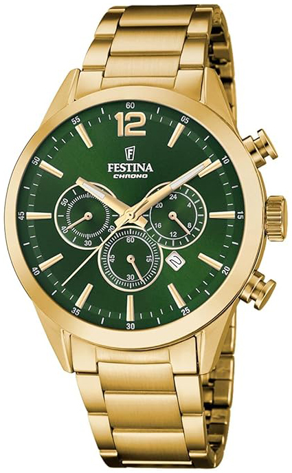 Festina Herreklokke F20633-5 Timeless Grønn/Gulltonet stål Ø43 mm
