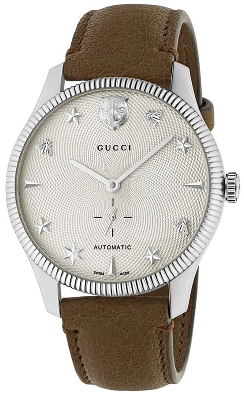 Gucci Herreklokke YA126361 G-Timeless Sølvfarget/Lær Ø40 mm