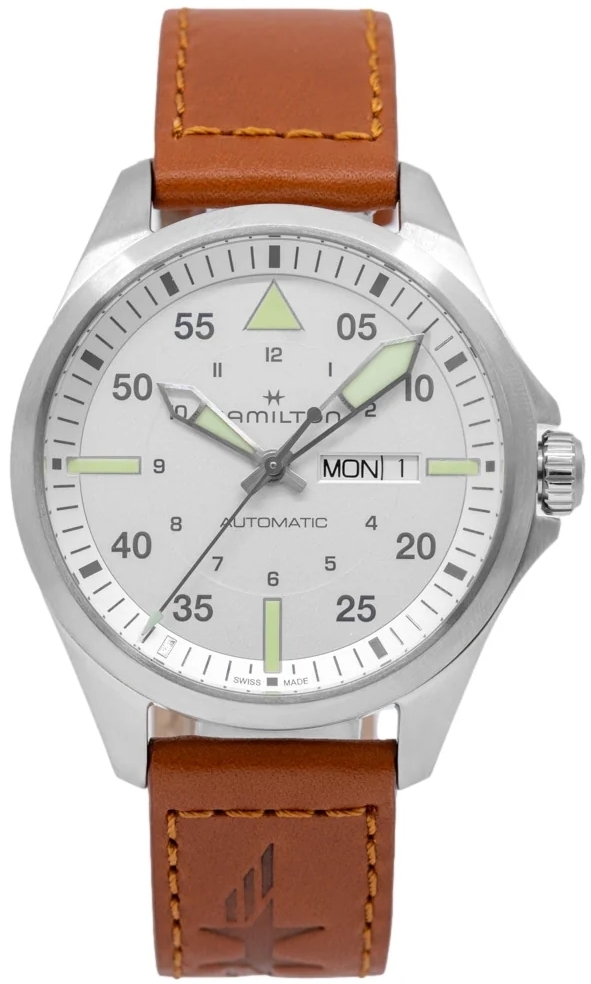 Hamilton Herreklokke H64635550 Khaki Aviation Sølvfarget/Lær Ø42 mm