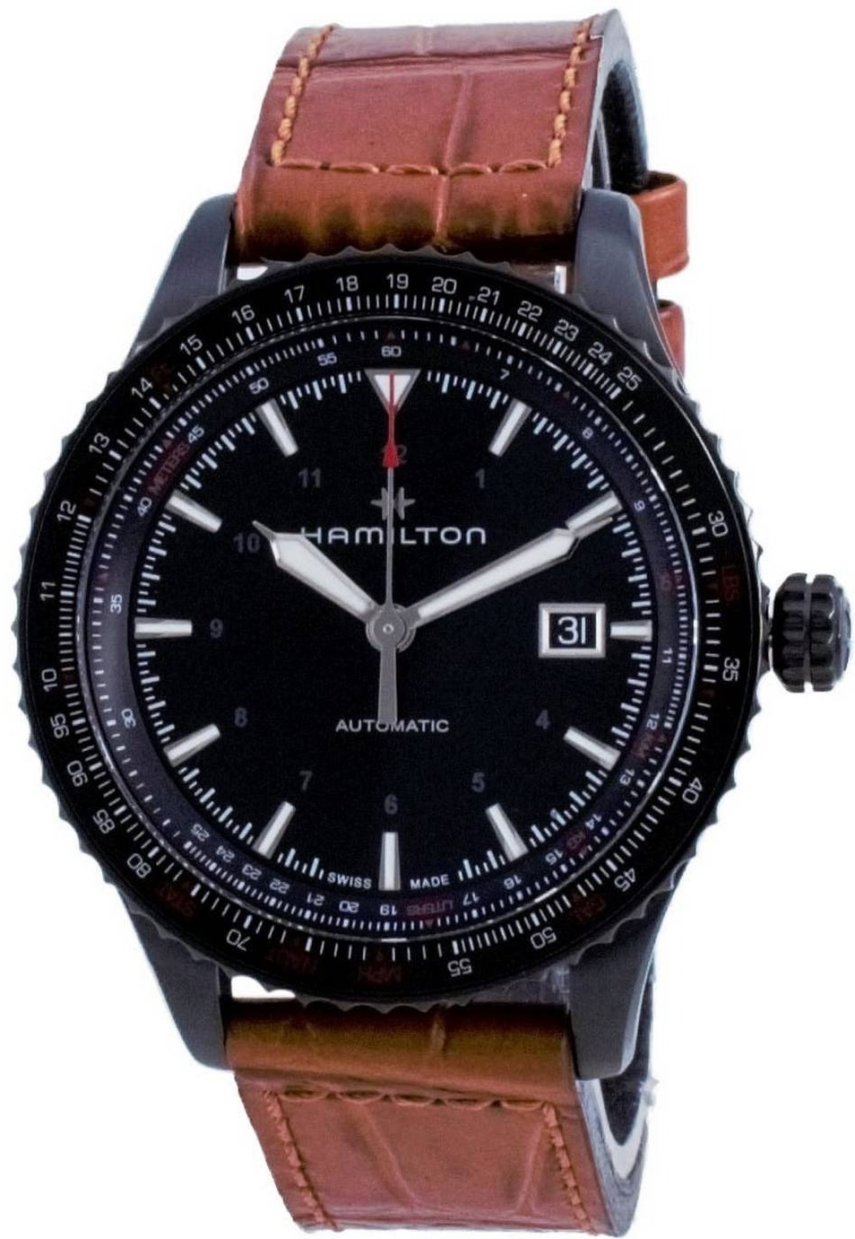 Hamilton Herreklokke H76625530 Khaki Aviation Sort/Lær Ø42 mm