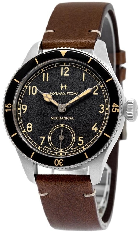 Hamilton Herreklokke H76719530 Khaki Aviation Pilot Pioneer Sort/Lær