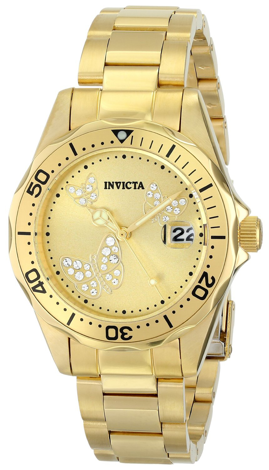 Invicta Pro Diver Dameklokke 12505 Gulltonet/Gulltonet stål Ø38 mm - Invicta