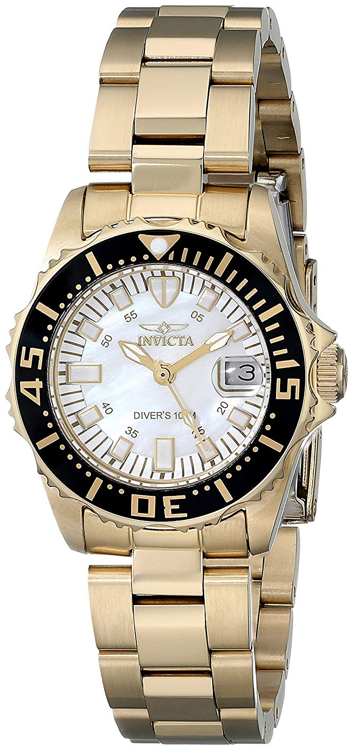 Invicta Pro Diver Dameklokke 17596 Hvit/Gulltonet stål Ø30 mm - Invicta