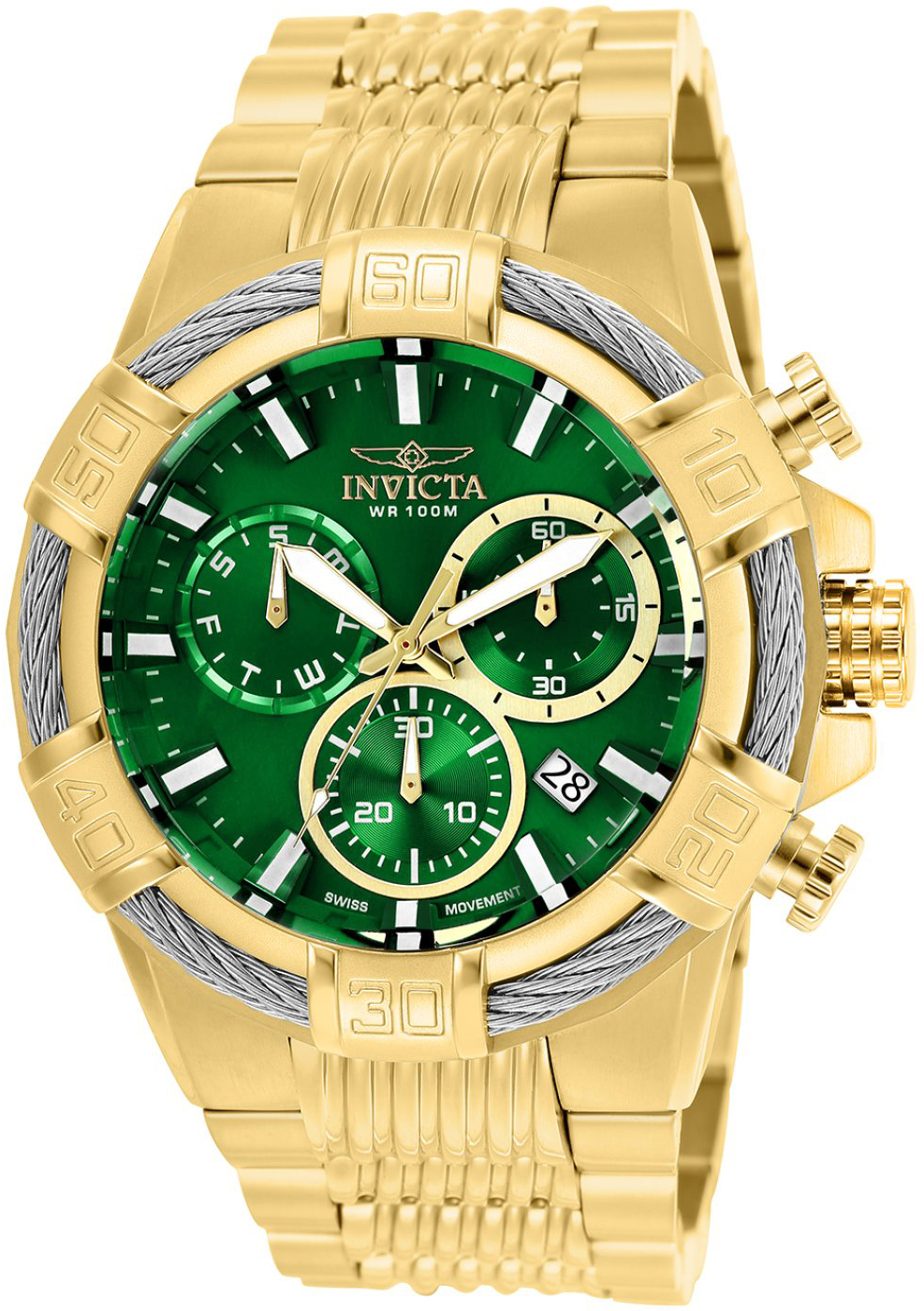 Invicta Herreklokke 25869 Bolt Grønn/Gulltonet stål Ø51 mm