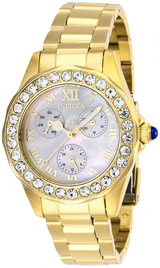 Invicta Angel Dameklokke 28465 Hvit/Gulltonet stål Ø38 mm - Invicta