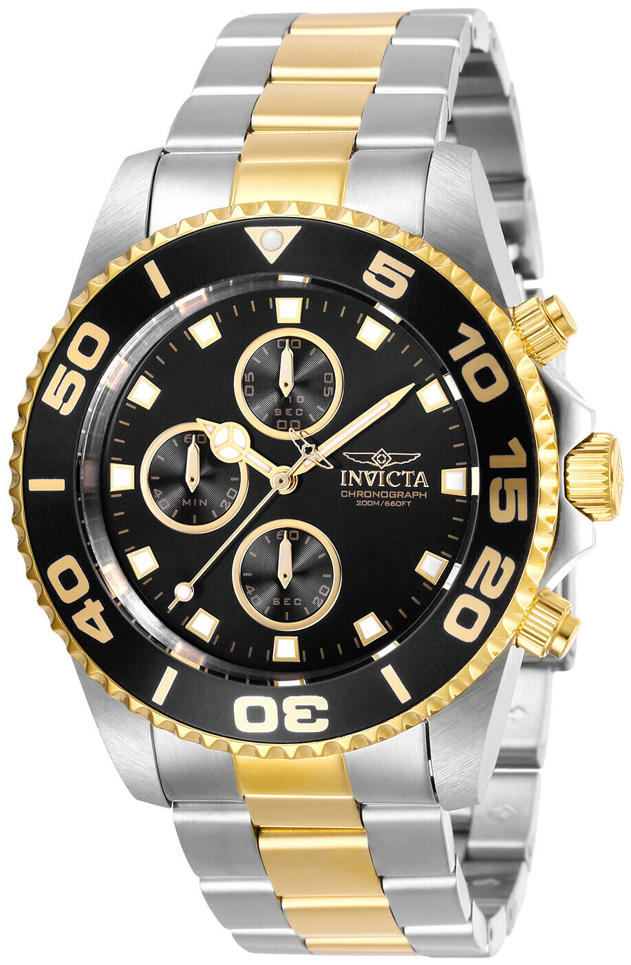 Invicta Herreklokke 28691 Pro Diver Sort/Gulltonet stål Ø43 mm