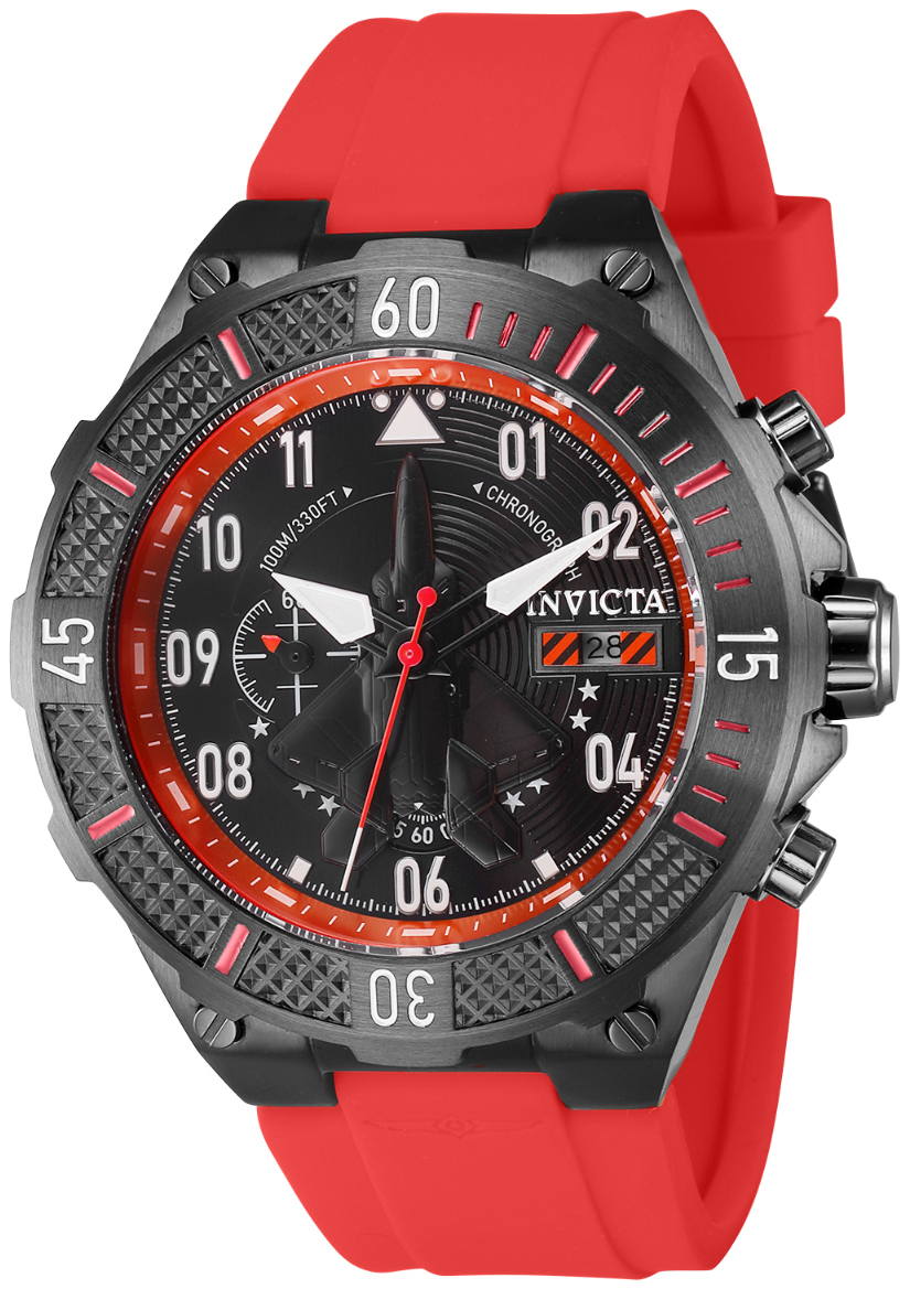 Invicta Herreklokke 39897 Aviator Sort/Gummi Ø50 mm