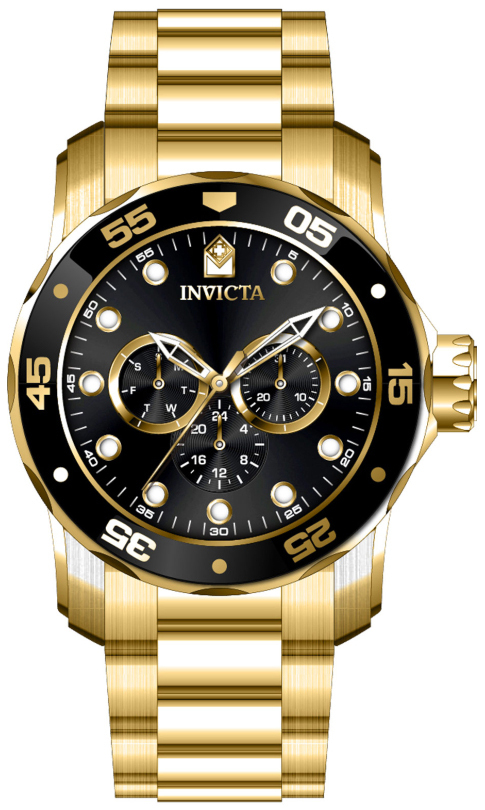 Invicta Herreklokke 45726 Pro Diver Sort/Gulltonet stål Ø48 mm