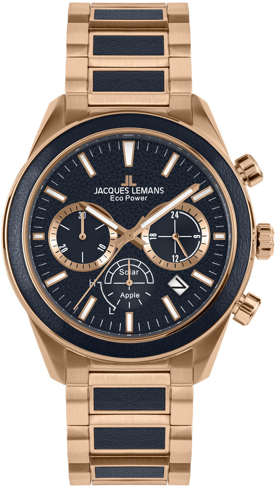 Jacques Lemans Herreklokke 1-2115H Eco Power Solar Sort/Lær Ø44 mm