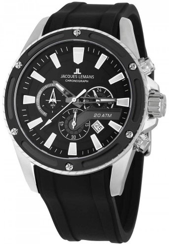 Jacques Lemans Herreklokke 1-2141A Liverpool Sort/Gummi Ø48 mm