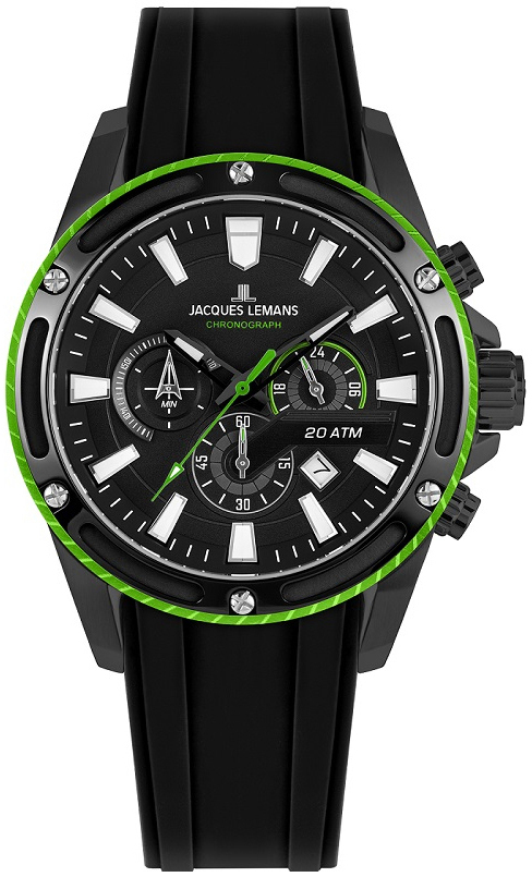 Jacques Lemans Herreklokke 1-2141C Liverpool Sort/Gummi Ø48 mm