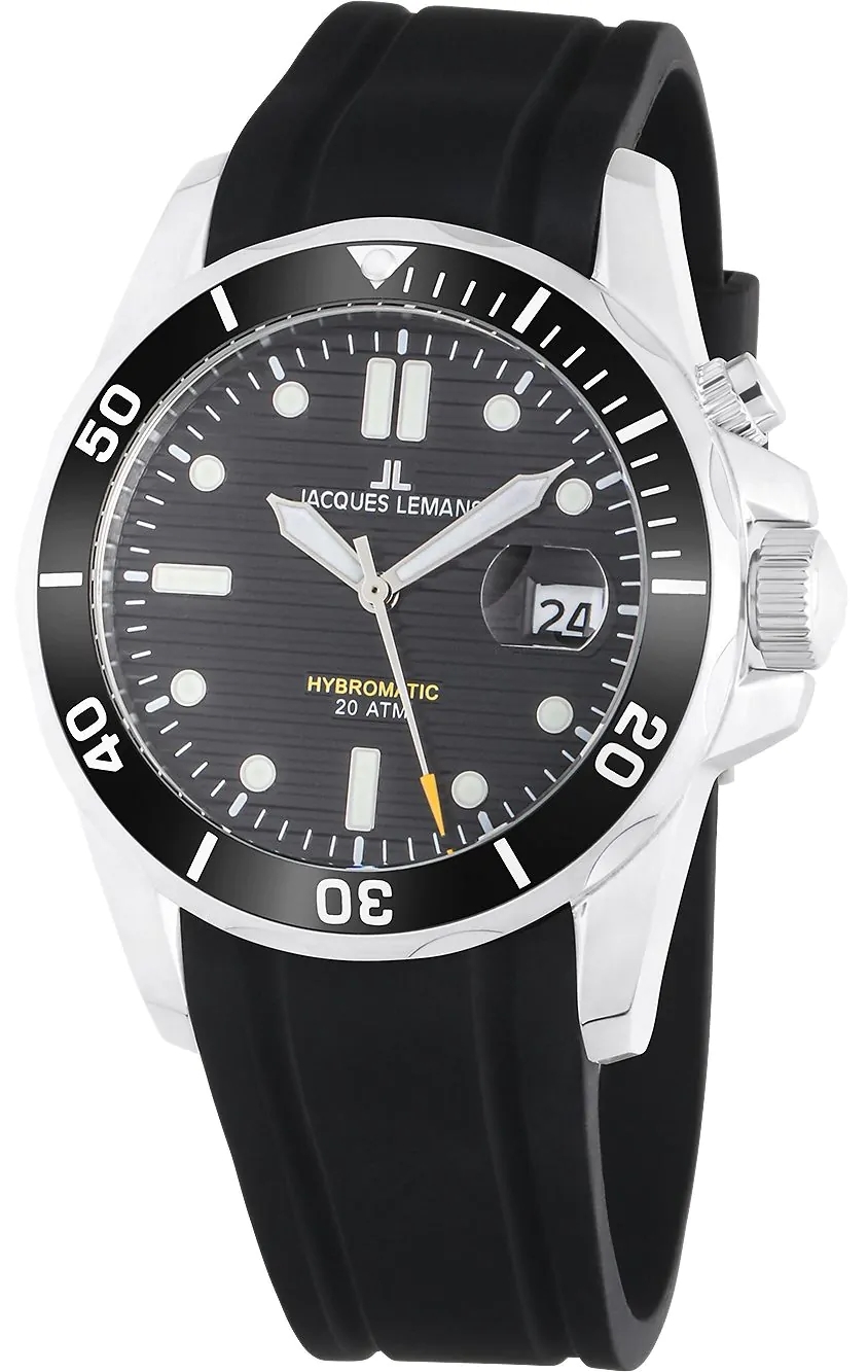 Jacques Lemans Herreklokke 1-2170A Hybromatic Sort/Gummi Ø41 mm