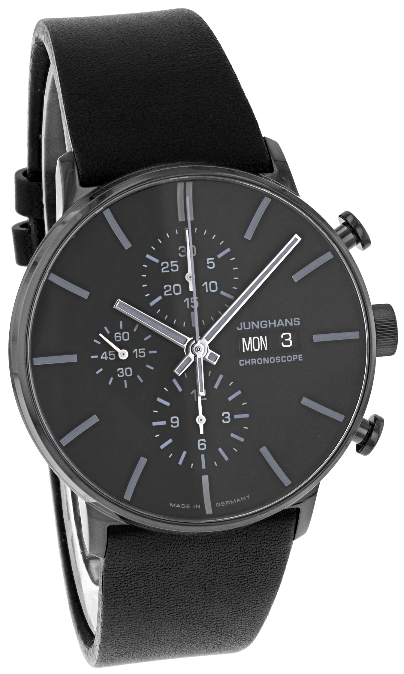 Junghans Herreklokke 27/4371.02 FORM A Chronoscope Sort/Lær Ø42 mm