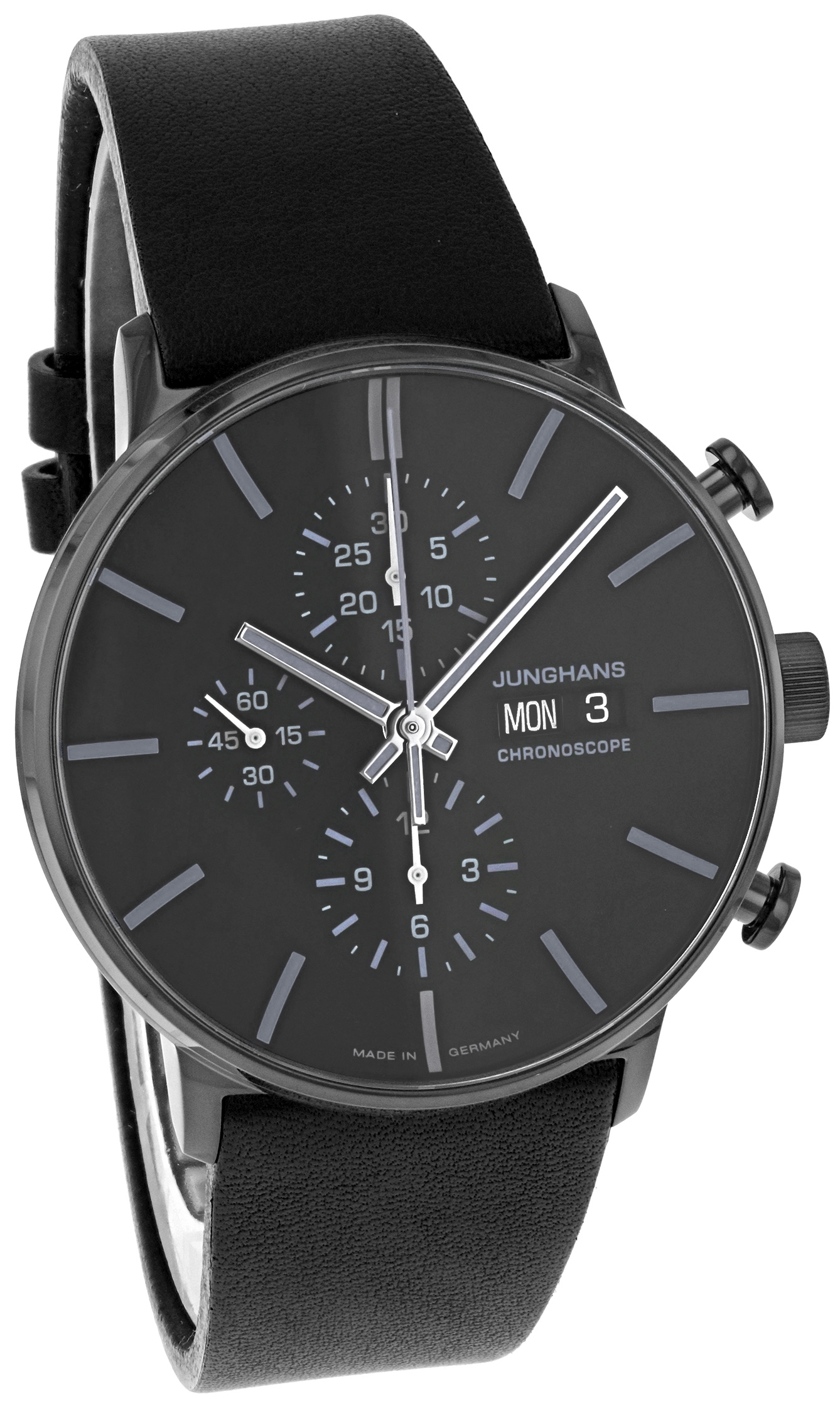 Junghans Herreklokke 27/4371.03 FORM A Chronoscope Sort/Lær Ø42 mm