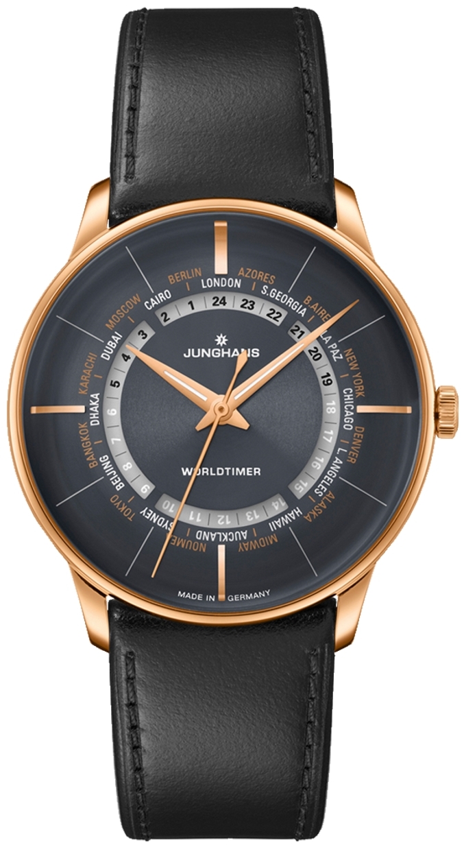 Junghans Herreklokke 27/5013.01 Worldtimer Champion Grå/Lær Ø40.4