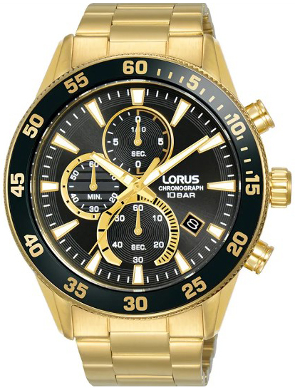 Lorus Herreklokke RM330JX9 Sport Sort/Gulltonet stål Ø45 mm