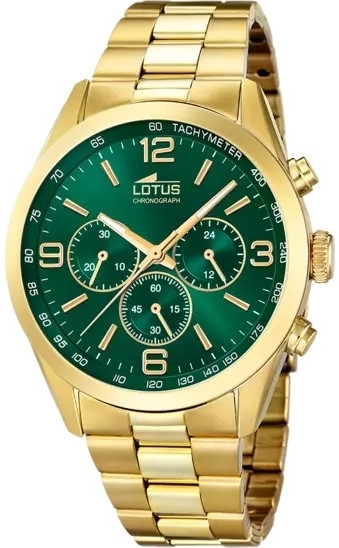 Lotus Herreklokke 18153/B Classic Grønn/Gulltonet stål Ø43 mm